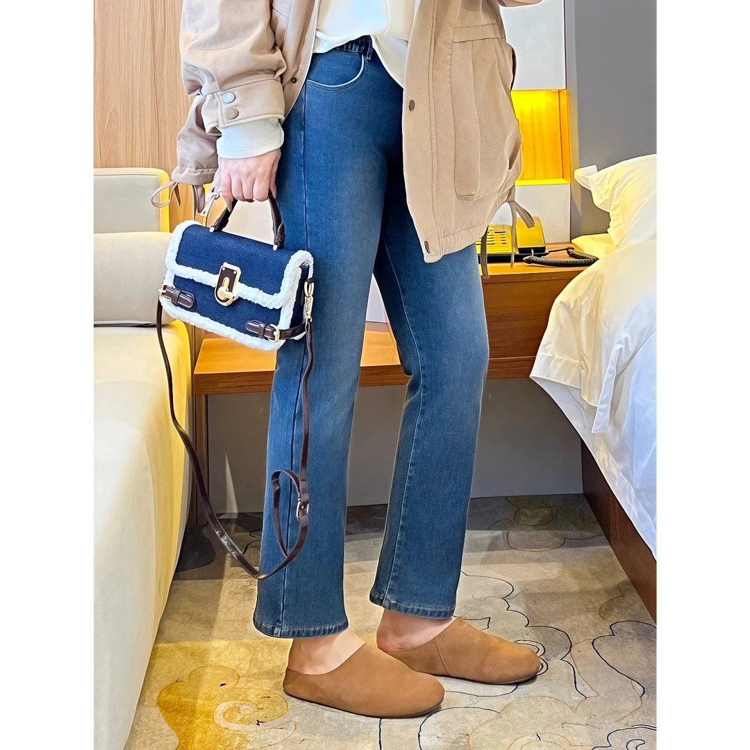 断码捡漏~早安巴黎 / 加绒加厚弹力九分牛仔裤3335花契200斤胖mm