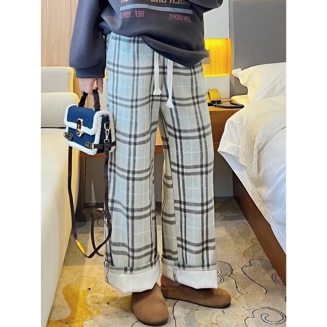 断码捡漏~韩漫休闲 / 周日宅家松弛毛呢格子裤8024花契200斤胖mm