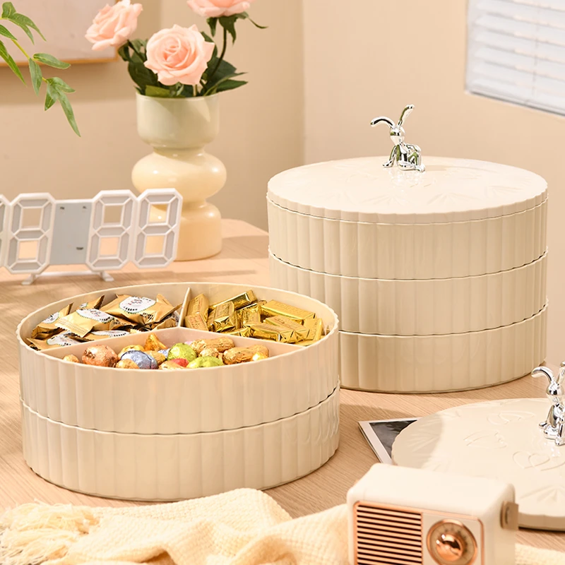 轻奢双层分格带盖干果盒家用茶几糖果收纳盒网红创意奶油风糖果盒