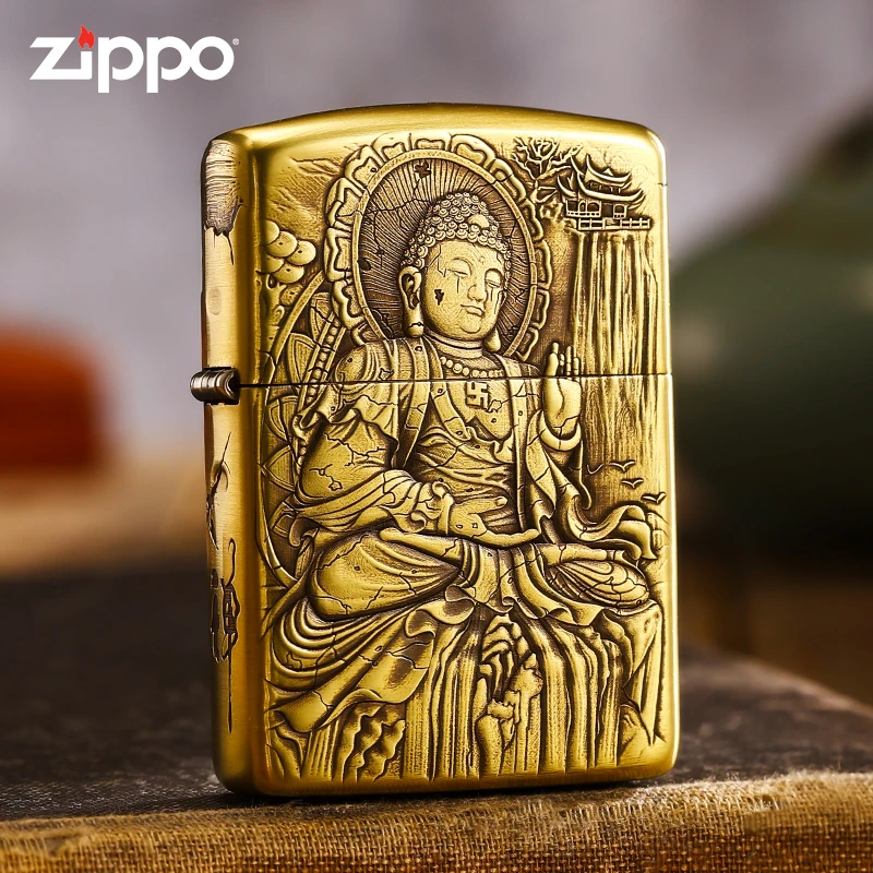 ZIPPO正品打火机黄铜盔甲浮雕千语悟防风双面送礼DY8710FD