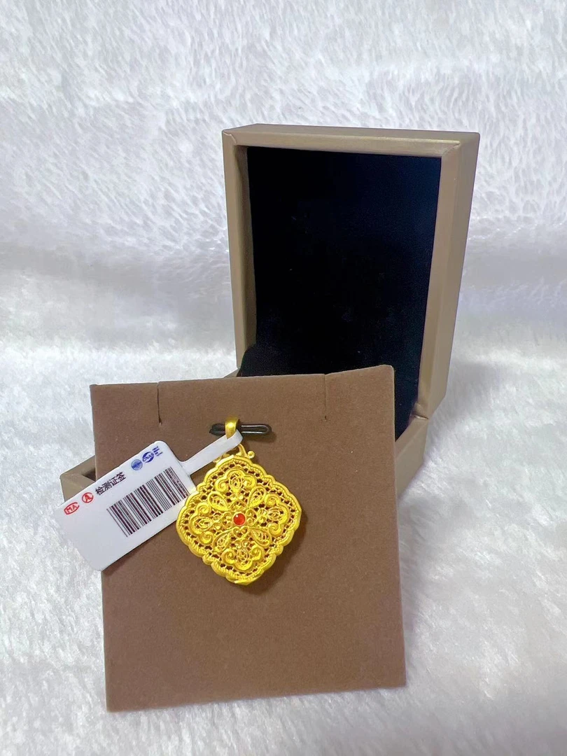 足金999.9古法中国红国潮风吊坠