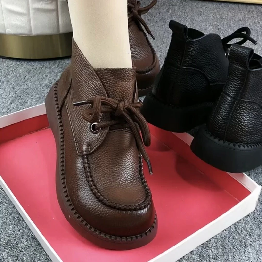 真软皮短靴女2025秋冬新款百搭时尚百搭马丁靴防滑舒适百搭妈妈鞋
