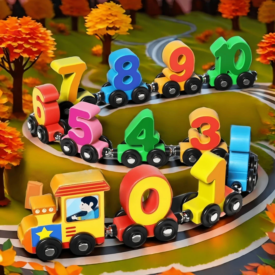 3-6岁磁性数字小火车玩具惯性男女孩磁吸木质积木拼装早教益智类