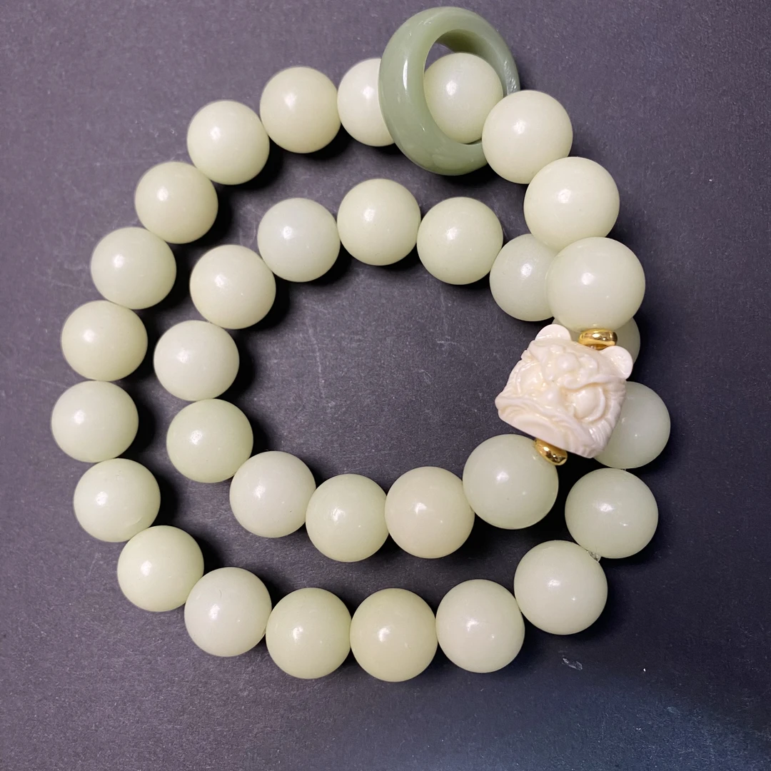 青绿菩提手持醒狮配件双圈手串1.2珠32颗