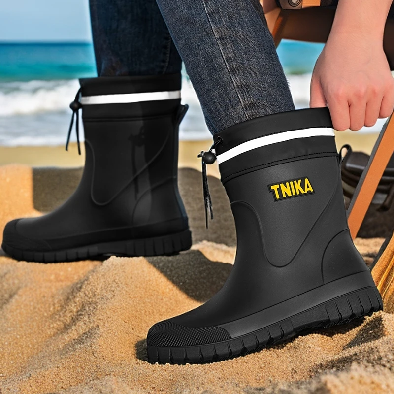 骑手雨鞋短筒防水鞋雨靴防滑耐磨男士时尚加绒中筒保暖轻便水靴