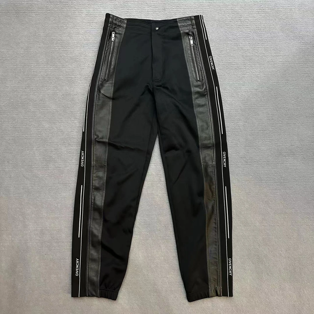 准新/纪梵希GIVENCHY/黑色拼皮刺绣卫裤/M尺码