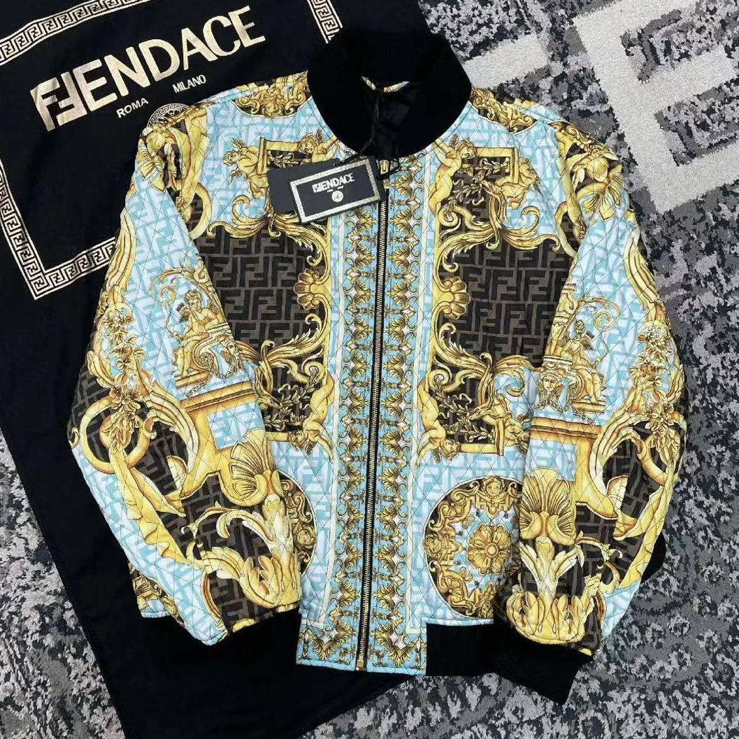 全新未使用/范思哲x FENDI 联名款/巴拉克印花棉服夹克/50尺码