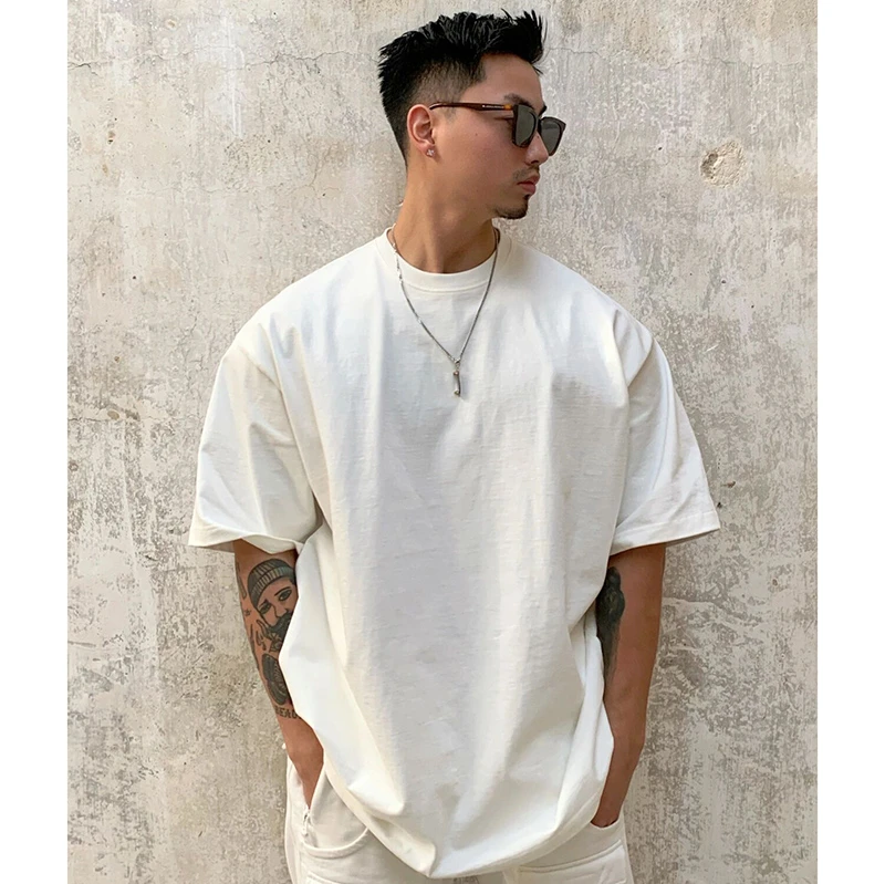 重磅纯棉100%宽松大码80-300斤短袖T恤男生夏季纯色上衣半袖T恤衫