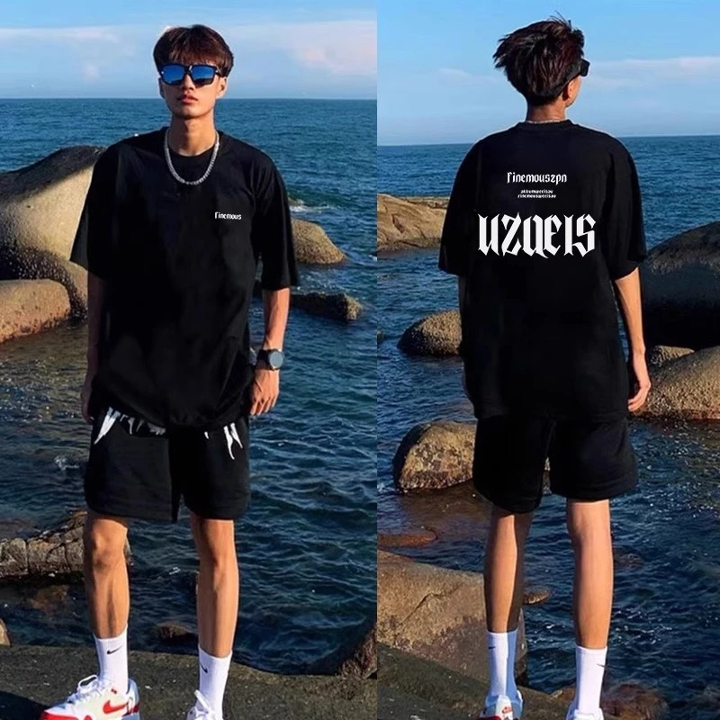 重磅纯棉80-300宽松大码短袖T恤男夏季美式高街潮牌hiphop半袖T恤