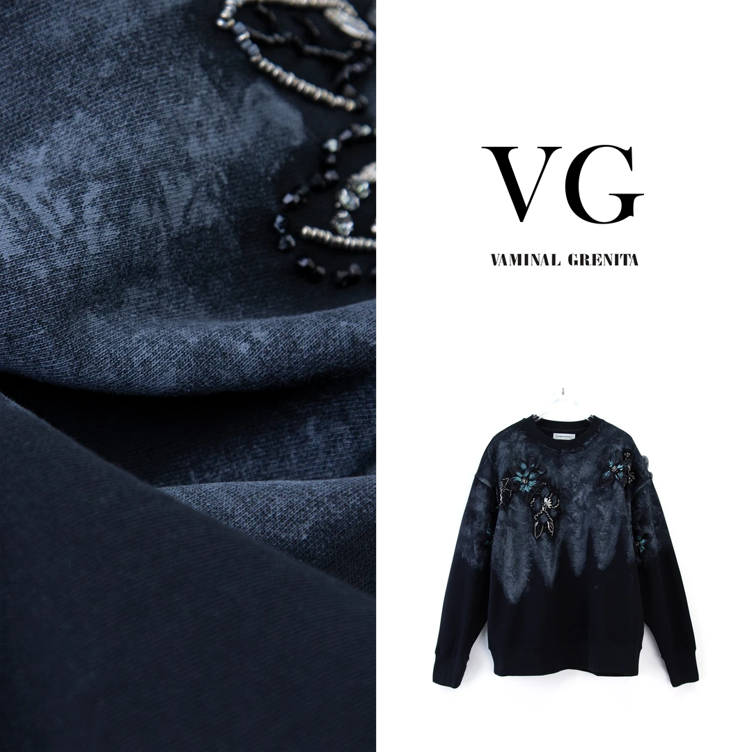 VG94551 --时尚休闲圆领轻奢长袖泼墨花朵刺绣卫衣