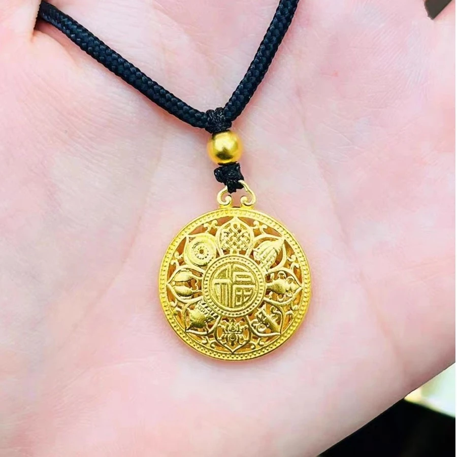 足金999古法八宝罗盘吊坠
