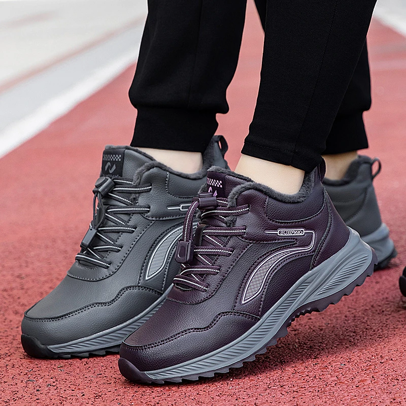 足力健运动鞋老人棉鞋冬季羊毛鞋加绒保暖鞋中老年皮面防滑爸爸鞋