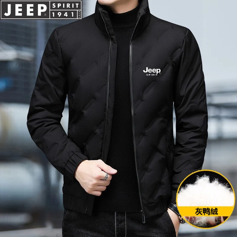 JEEPSPIRIT羽绒服男外套秋冬灰鸭绒保暖立领夹克男士休闲百搭上衣
