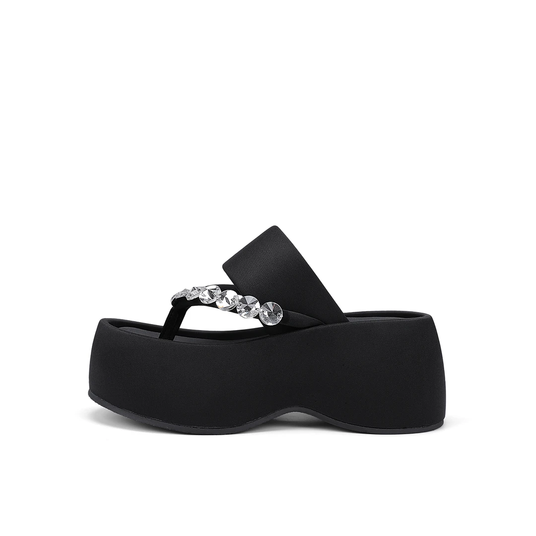 厚底凉拖女夏外穿2024新款绝美水钻沙滩鞋增高夹趾人字拖G2AS0611