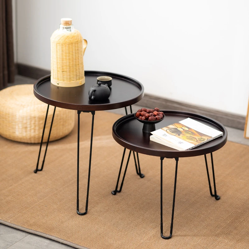 圆形茶几迷你小茶几阳台喝茶小桌子简约双层户外折叠桌圆形矮桌