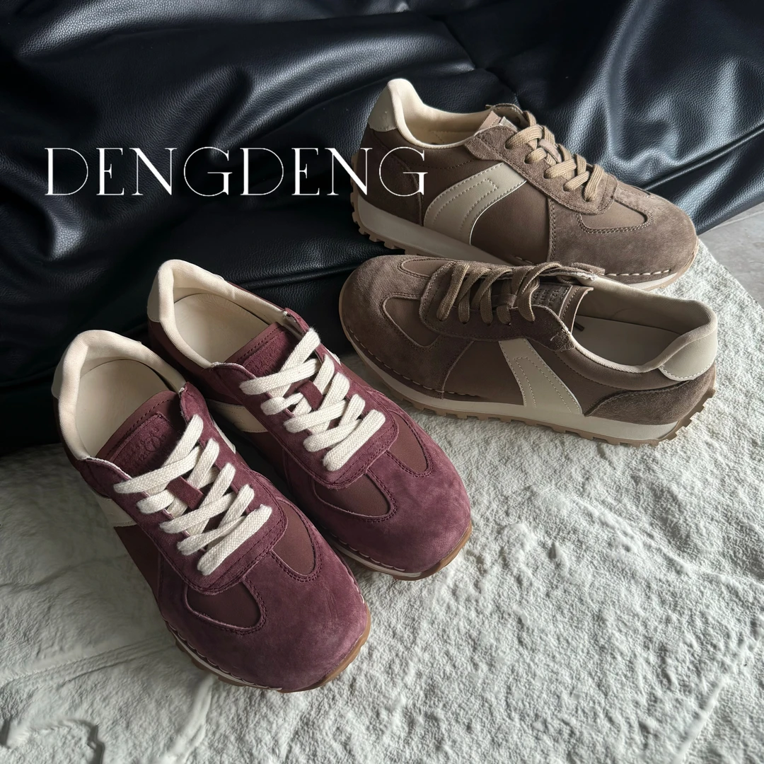 【灯噔家】2024新三桌德迅真皮套包拼色百搭时尚糯叽叽圆头阿甘鞋