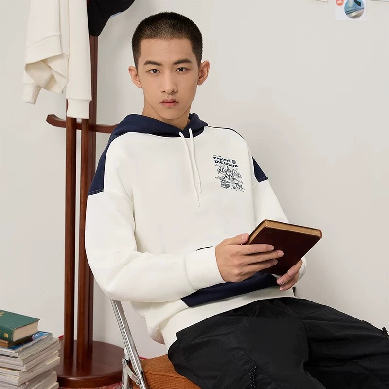 361度男子运动卫衣2024秋季新款撞色潮流连帽套头卫衣552335807