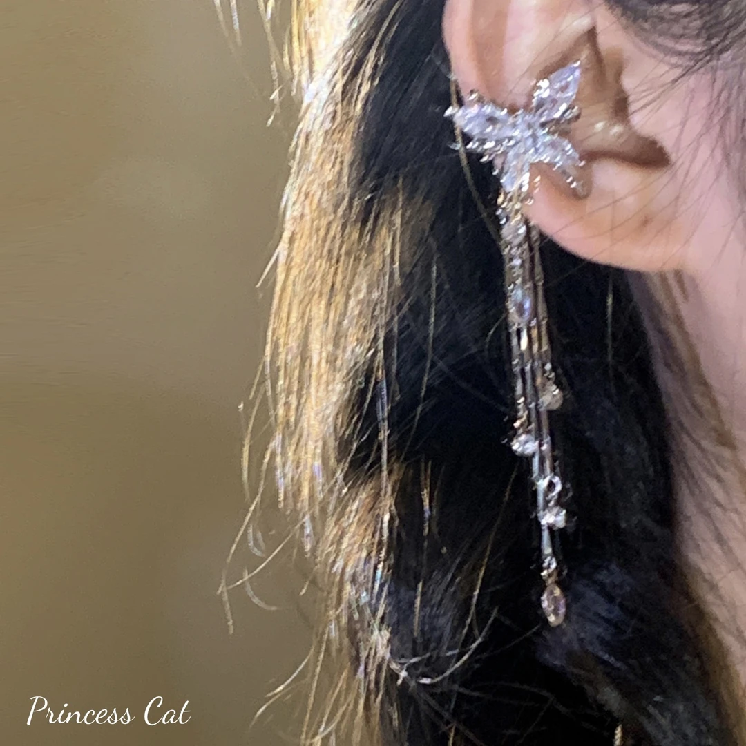 Princess Cat 合金耳饰 春日主旋律 春夏锆石蝴蝶长流苏耳骨夹