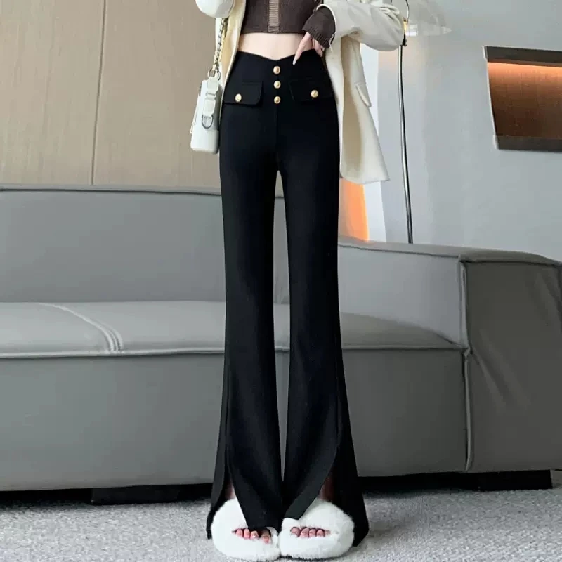 微喇叭裤子女春秋季2025新款爆款高腰显瘦开叉垂感休闲西装裤女裤