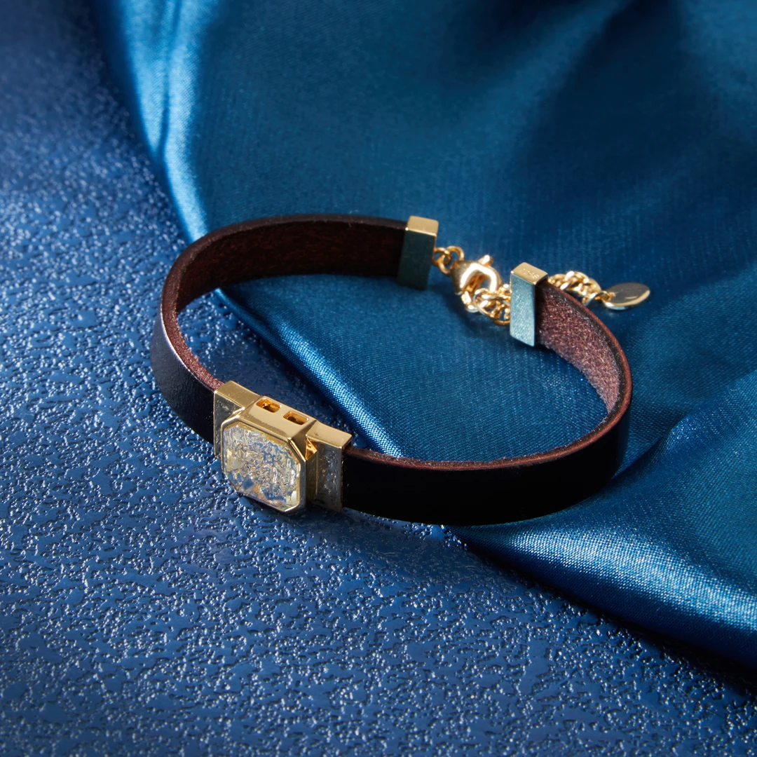 925银手链 梁雅帝新品【镜中日月】哞哞皮气质百搭时尚纯银手链