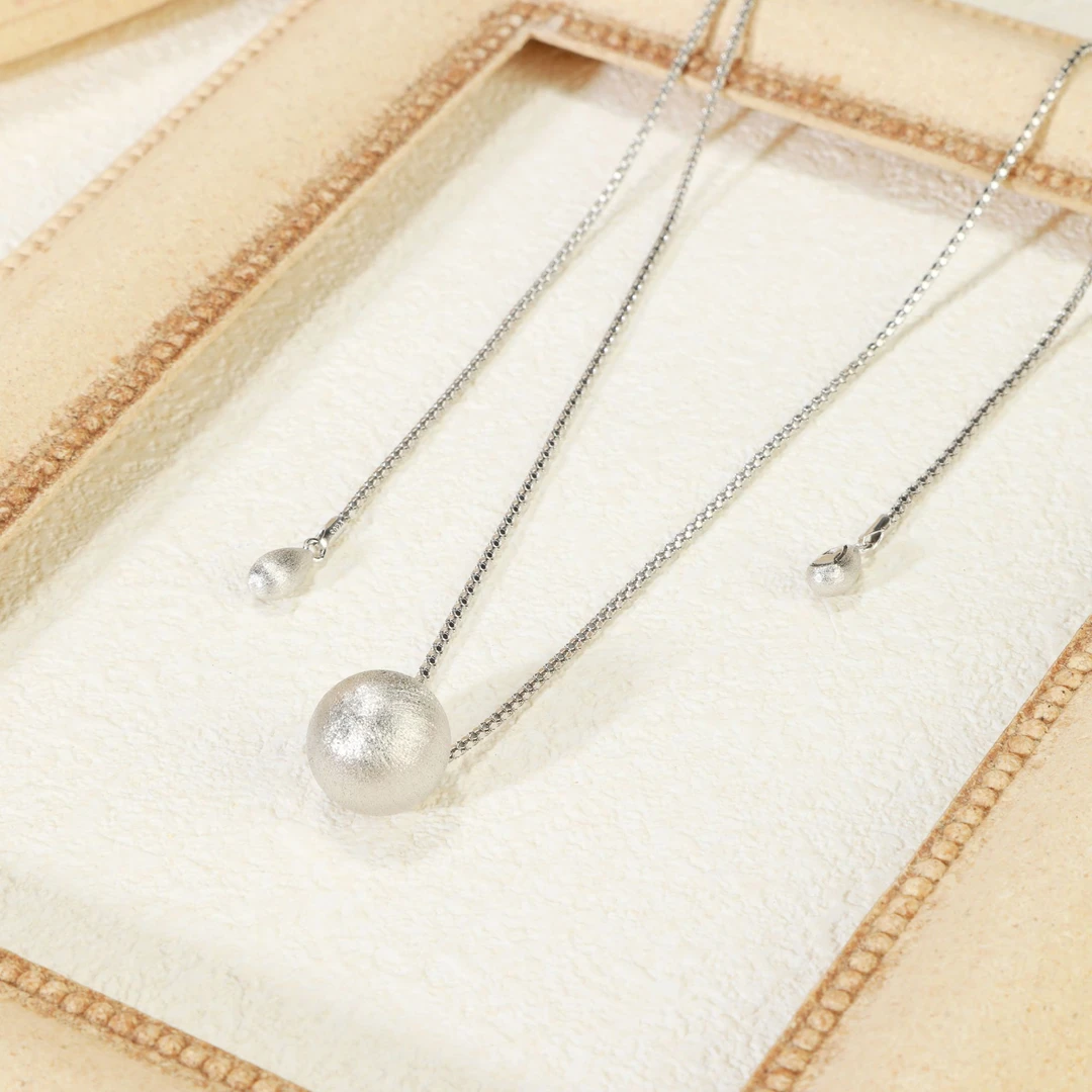 坠链均925银 梁雅帝新品【120CM磨砂拉丝保龄球】气质时尚纯银项链