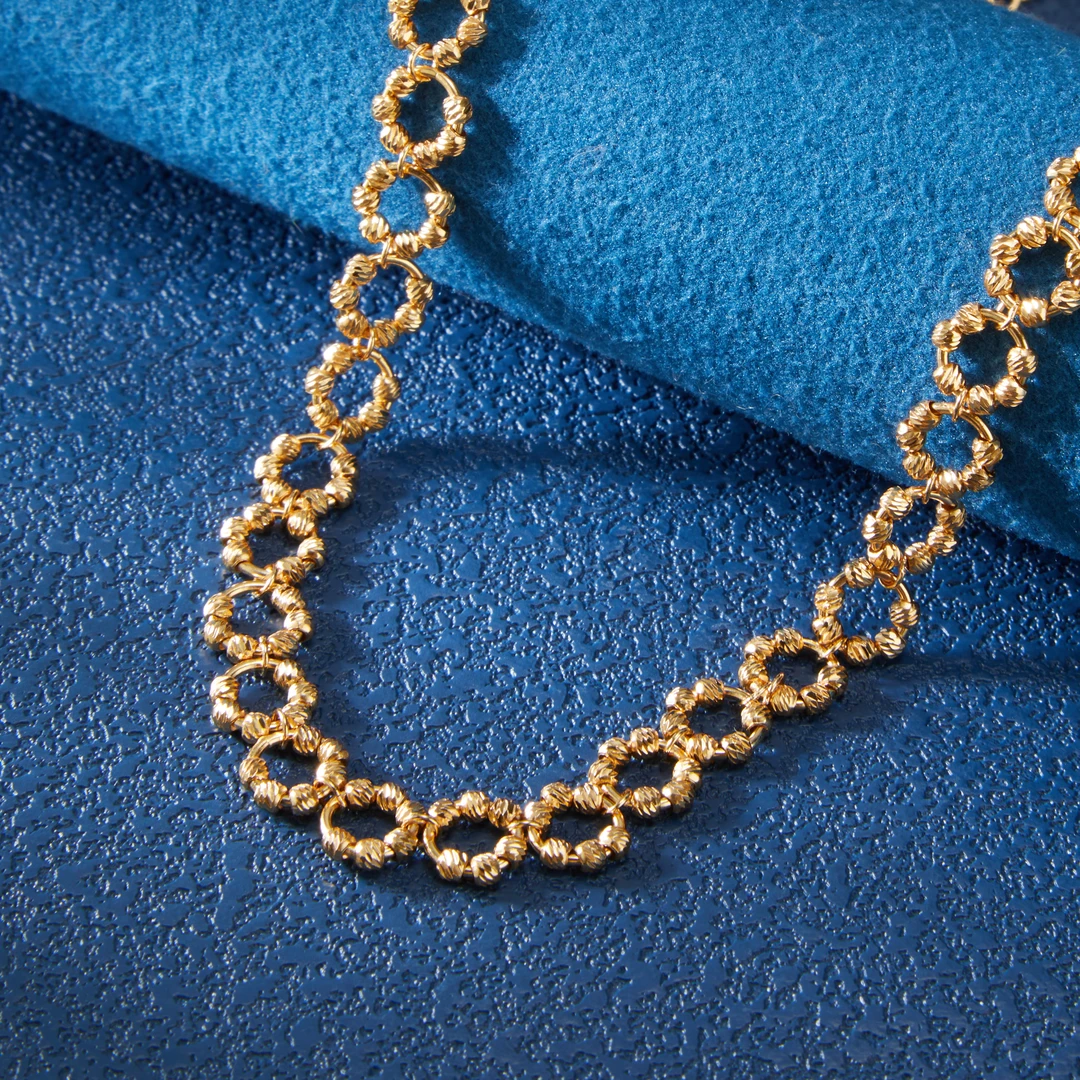 坠链均925银 梁雅帝新品【‌金色环扣车花珠珠】个性精致纯银项链