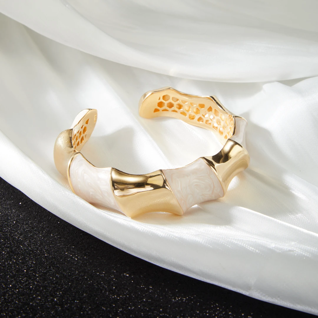 925银手镯 梁雅帝新品【重工乳白液态】双生缠绕气质时尚纯银手镯