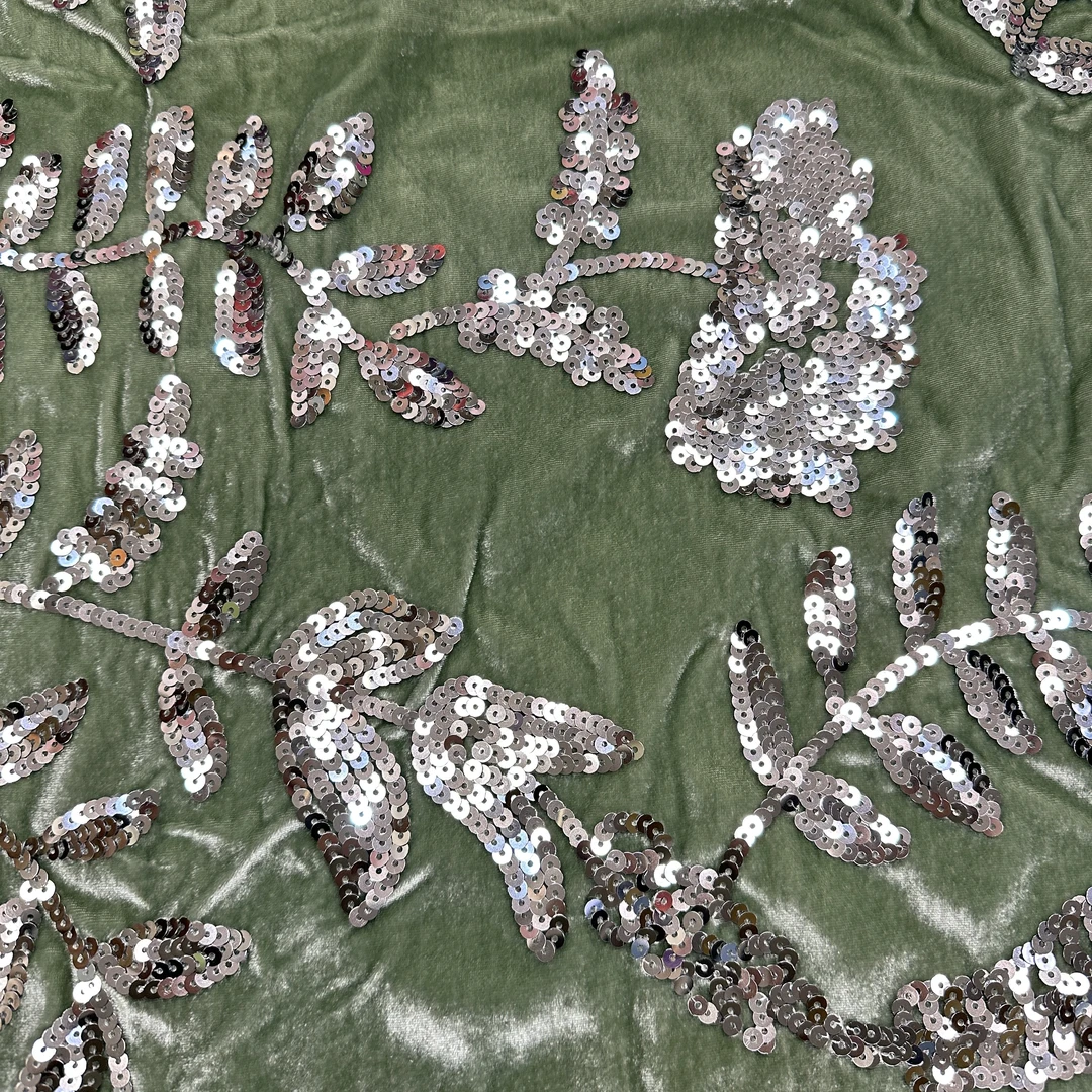 【绿松】秋冬真丝丝绒银松重工刺绣面料新中式风格布料【R7071】