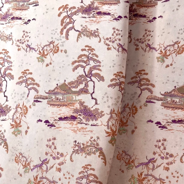 人丝红云纱定位印花面料新中式风格布料【HV8437】