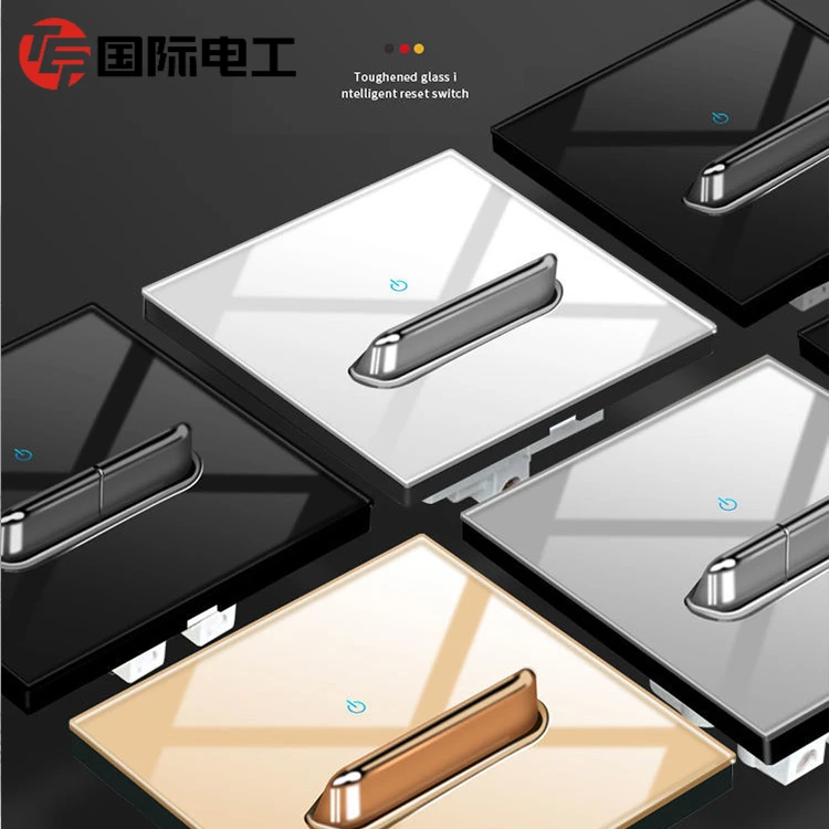 国际电工金色钢化玻璃复古拨杆开关插座面板86型暗装酒店民宿开关