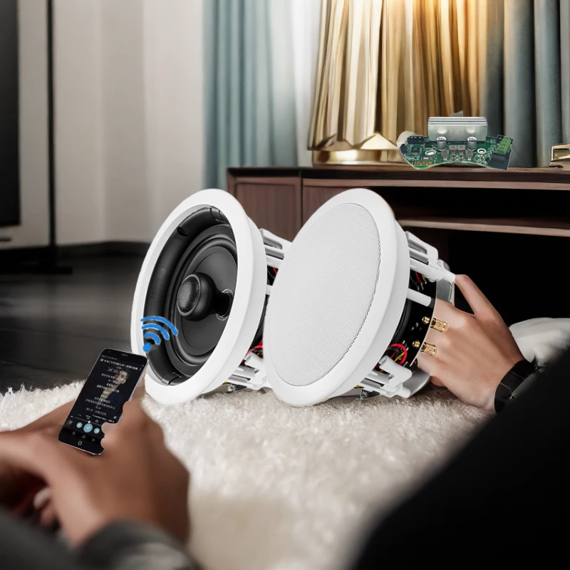 惠威蓝牙版VX6-C有源吸顶天花喇叭无需布线圆形佰岳蓝牙套装