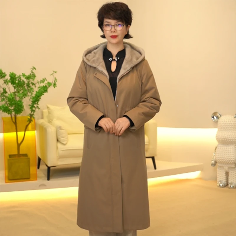 110CM长款毛袖双面可穿高端大气尼克服连帽优雅（下单送围巾）