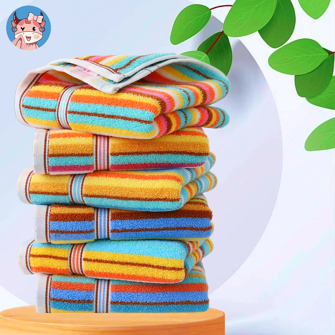 3条巨厚彩虹毛巾A类纯棉柔吸水情侣条纹棉柔成人加大家用柔软高级