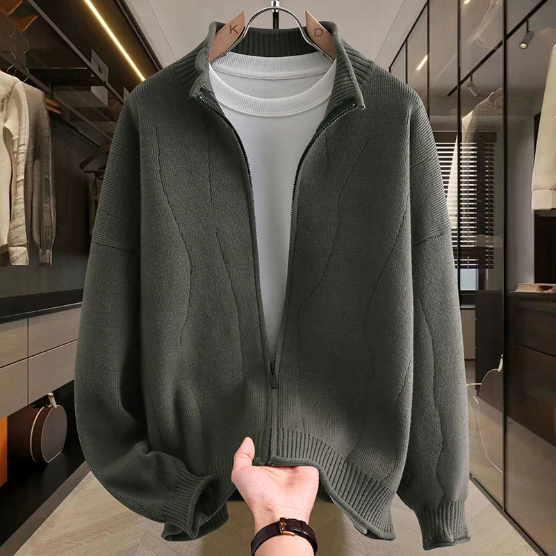 【高克重】2024美式宽松立领毛衣开衫男士潮牌休闲帅气百搭外套上衣