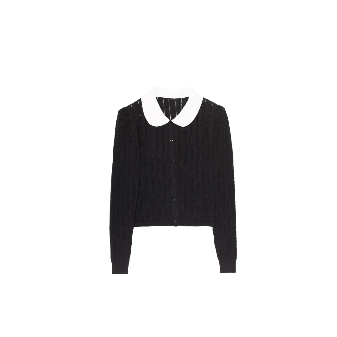 「VITALITY COCO」钉钻字母logo翻领针织开衫上衣外套女-393