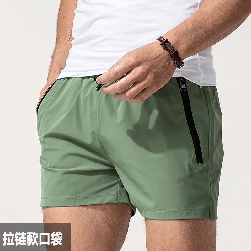 男士速干运动健身三分短裤冰丝跑步训练外穿夏季薄款拉链口袋内衬