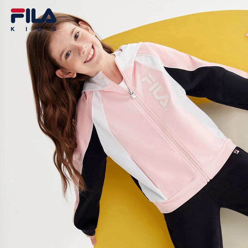 FILA斐乐儿童儿童外套2023春新款大童休闲连帽针织上衣K12G311503