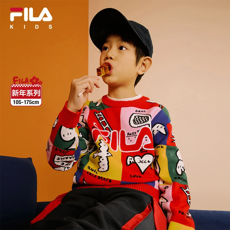 FILA斐乐儿童毛衣新年联名系列男女童装舒适保暖编织衫K12B514405