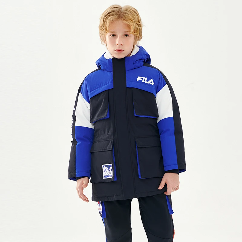 FILA斐乐儿童羽绒服冬季新款中长款加厚保暖百搭拼色羽绒外套