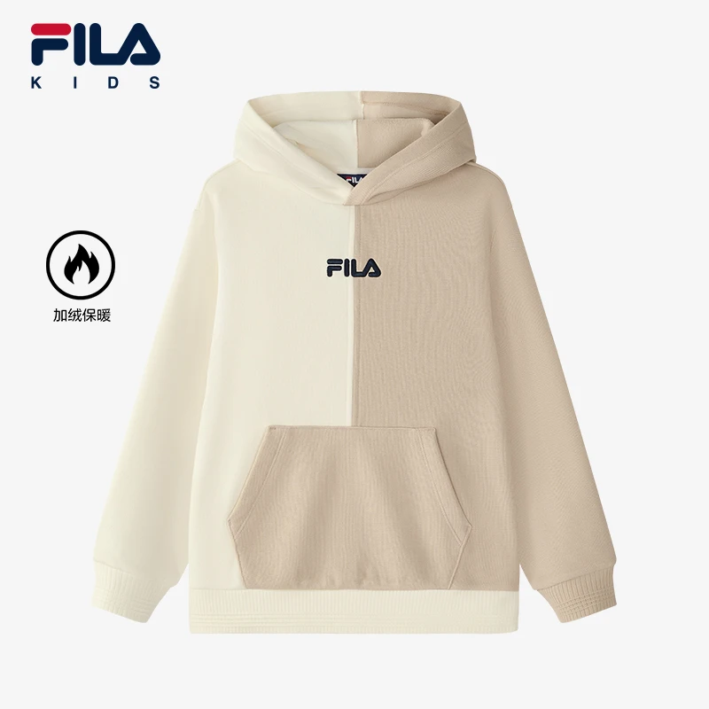 FILA斐乐儿童卫衣2024冬季新款加绒保暖连帽上衣男大童K12B442206