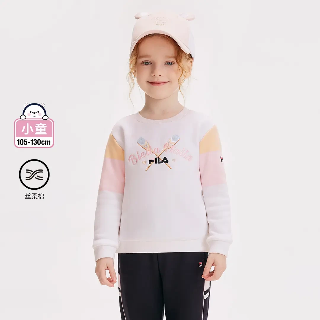 FILA斐乐儿童女小童春秋休闲时尚针织舒适圆领套头卫衣K11G511210