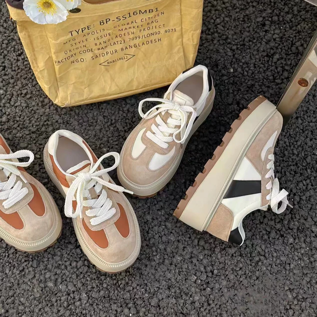 春秋新款女厚底德训鞋美拉德韩版拼色百搭时尚休闲鞋/dfd81576