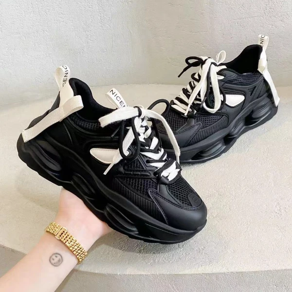 春秋新款女士真皮厚底老爹鞋百搭轻便舒适休闲运动鞋//dfd95696