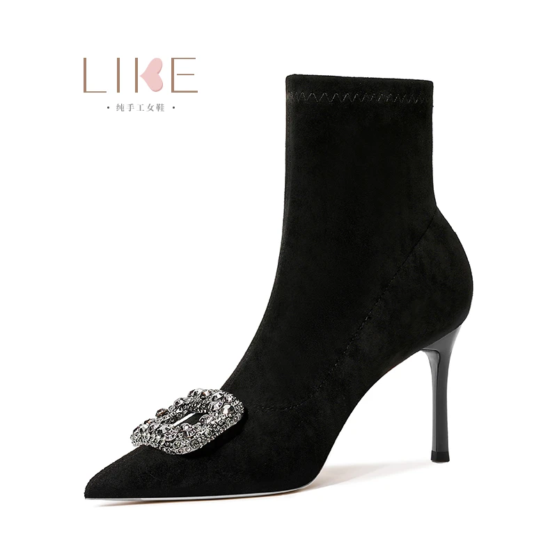 短靴子女袜靴弹力靴显高黑色2025冬季新款气质爆款高跟尖头瘦瘦靴