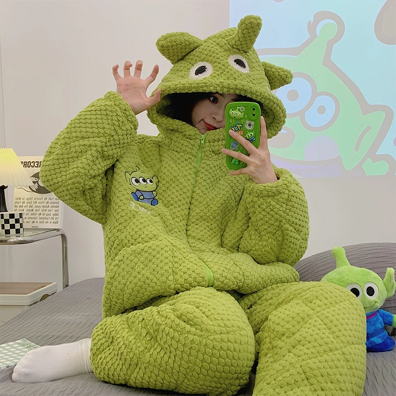 三层夹棉加绒睡衣冬日居家限定版睡衣皮肤保暖女家居服套装83043