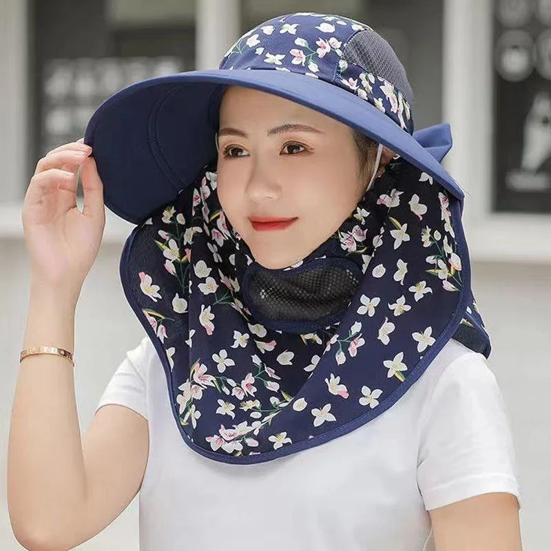 干农活摘茶叶帽子遮阳帽女防晒帽遮脸采茶全脸妈妈太阳帽夏季防风