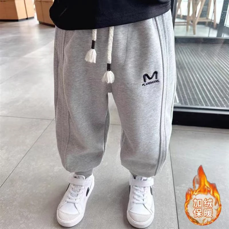 男童加绒裤子儿童男宝款一体绒卫裤运动裤秋冬潮范小童休闲运动裤