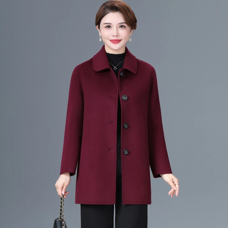 妈妈双面羊绒大衣女中长款2025秋冬中老年双面呢小个子羊毛呢外套