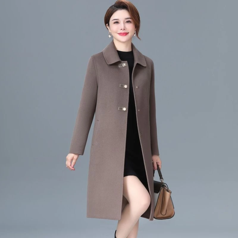 高端大牌外套妈妈气质新款装双面大衣毛呢女中羊毛长款中年女装