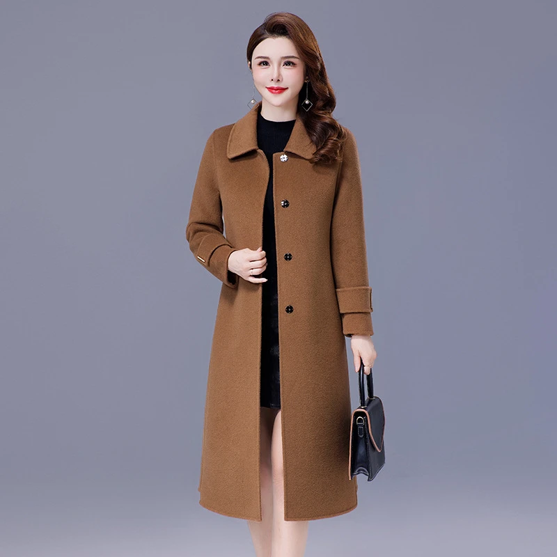 双面羊毛呢大衣女气质修身显瘦中年妈妈双面呢子毛呢外套2025新款